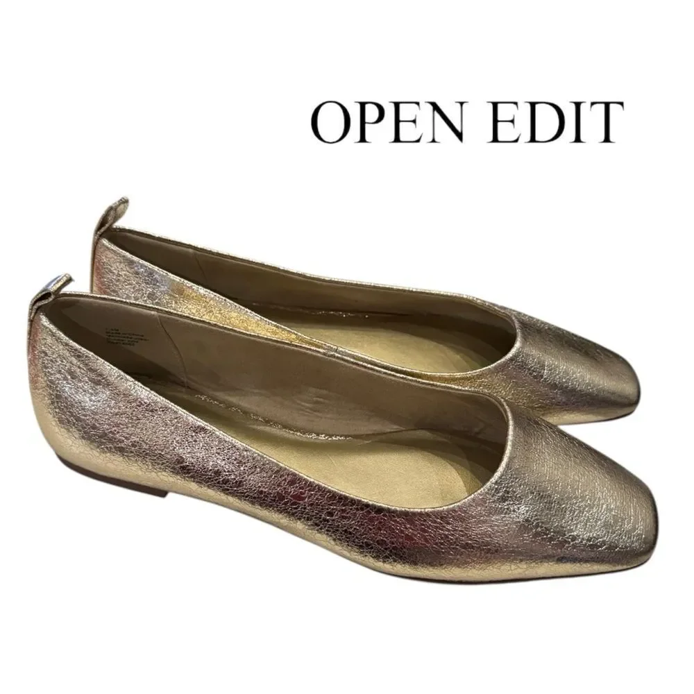 Open Edit Nordstrom Metallic Gold Women's Slip-On Flats 7.5